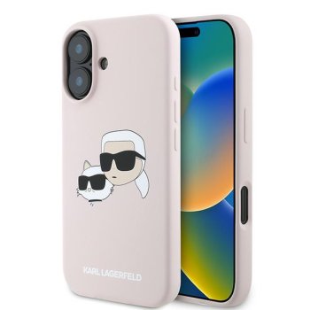 Karl Lagerfeld Silicone Karl & Choupette MagSafe dėklas iPhone 16 Plus, rožinis