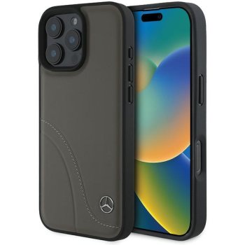 Mercedes dėklas iPhone 16 Pro Max telefonui Curved Stitches, rudas