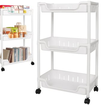 Mobile Storage Cart on Wheels, 3 Tiers, White