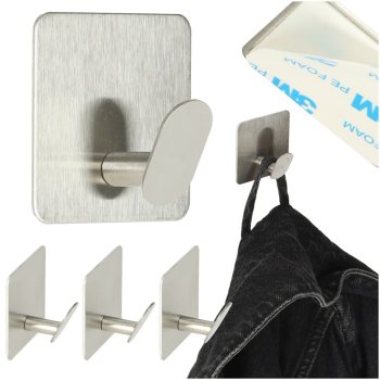 Self-Adhesive Wall Hooks, Silver, Set of 4 (Ex-Display)
