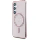 Guess Glitter Circle Classic Logo MagSafe dėklas Samsung Galaxy S25, rožinis