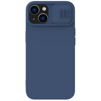 Nillkin CamShield Silky Silicone Case dėklas iPhone 14 Plus su MagSafe ir kameros dangteliu, mėlynas