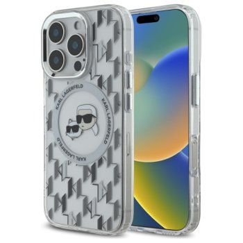 Karl Lagerfeld iPhone 16 Pro Case IML Monogram Karl & Choupette MagSafe, Transparent