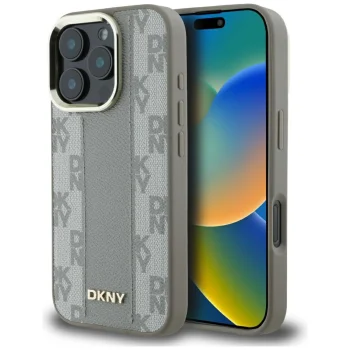 DKNY Checkered Pattern MagSafe dėklas iPhone 16 Pro Max, kreminis