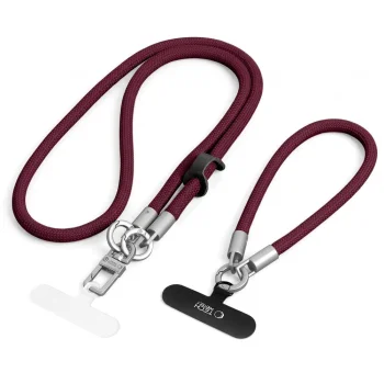 Tech-Protect C10S phone straps, 114 cm + 31 cm, burgundy/titanium
