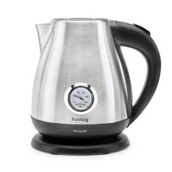 Huslog Retro Electric Kettle 1.7L 2200W with Thermometer, Black, Silver
