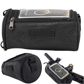 Waterproof Bike Handlebar Bag with Phone Holder and Shoulder Strap, Black