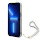 Guess Flower Strap dėklas iPhone 14 Plus telefonui su dirželiu, violetinis