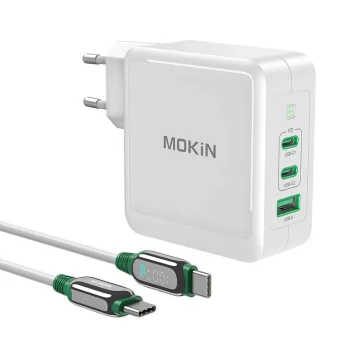 Tinklo įkroviklis MOKiN PA0701 PD 140W GaN 2x USB-C 1x USB-A, baltas