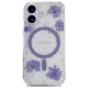 Guess Resin Flowers Glitter MagSafe dėklas telefonui iPhone 16, violetinis