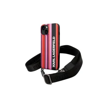 Karl Lagerfeld Color Stripes Strap dėklas su dirželiu iPhone 14, rožinis