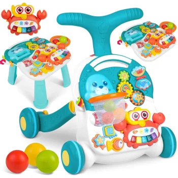 Ricokids 3-in-1 vaikštynė ir lavinamasis staliukas RK-810, balta-mėlyna