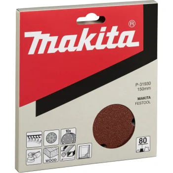 Makita P-31930 šlifavimo popierius 150 mm K80 su kibiąja jungtimi, 10 vnt.
