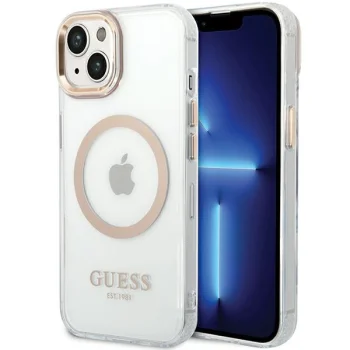 Guess Metal Outline MagSafe Case for iPhone 15 Plus / 14 Plus - Gold