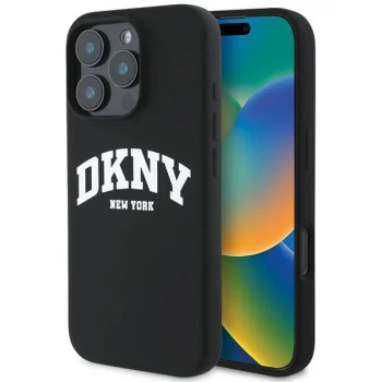 DKNY dėklas iPhone 16 Pro telefonui su MagSafe, juodas