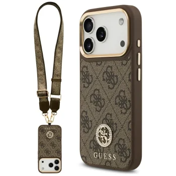 Guess 4G Strass Logo & Big Strap MagSafe dėklas iPhone 17 Pro, rudas