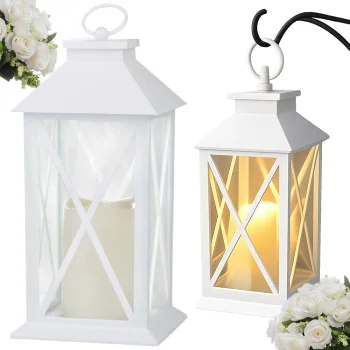 Decorative LED Lantern with Electric Candle, 28 x 14 x 14 cm, White