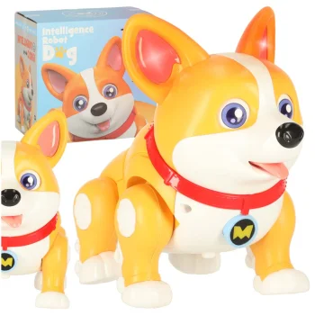 Interaktyvus robotas šuo Corgi su šviesomis ir muzika, šviesiai rudas/baltas