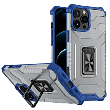 „Crystal Ring Case“ apsauginis dėklas su žiedu „iPhone 13 Pro Max“ telefonui, mėlynas