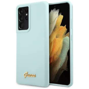 Guess Silicone Script dėklas Samsung Galaxy S21 Ultra, mėlynas