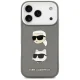 Karl Lagerfeld Grained Karl & Choupette Heads Pins dėklas iPhone 17 Pro, pilkas