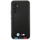 BMW dėklas Samsung Galaxy A54 telefonui Leather Stamp Tricolor, juodas
