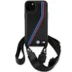 BMW iPhone 15 / 14 / 13 dėklas M Edition Carbon Tricolor Lines & Strap, juodas