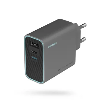 Cuktech 65W GaN Wall Charger 2 x USB-C / 1 x USB-A, Gray
