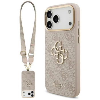 Guess 4G Big Classic Logo dėklas su dirželiu iPhone 17 Pro Max, rožinis