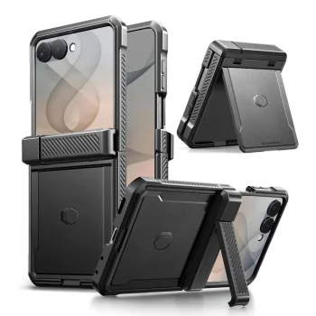 Tech-Protect Kevlar Pro dėklas Samsung Galaxy Z Flip 8 su lanksto apsauga ir stovais, juodas