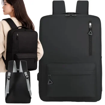 City Backpack with USB Port and Laptop Pocket, 18-20L, Black