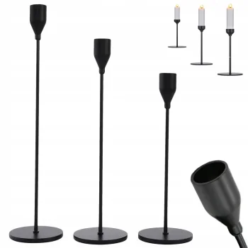 Juodų metalinių žvakidžių rinkinys Glamour, 3 vnt.