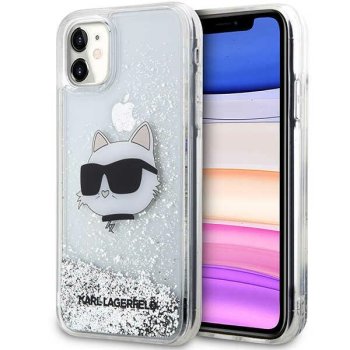 Karl Lagerfeld iPhone 11 / XR dėklas Liquid Glitter Choupette Head, sidabrinis