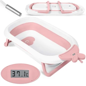 Ricokids RK-282 Sulankstoma kūdikių vonelė su termometru, Balta/Rožinė