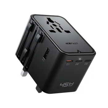 Kelioninis adapteris Acefast Z8 GaN 45W su 2500W AC lizdu, 3x USB-C, 2x USB-A, juodas