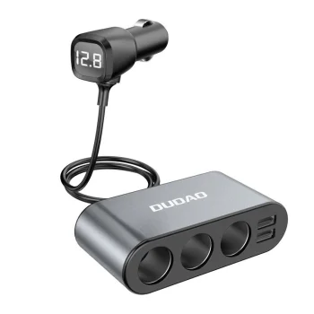 Dudao automobilinis įkroviklis su 3 lizdų šakotuvu ir 2x USB, juodas
