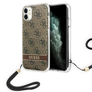 Guess 4G Print Strap dėklas iPhone 11 / XR telefonui, Rudas
