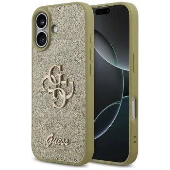 Guess iPhone 17 dėklas Fixed Glitter Big 4G, auksinis