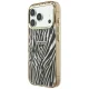 Guess IML Zebra Glitter Triangle Logo MagSafe dėklas iPhone 17/18 Pro Max, auksinis