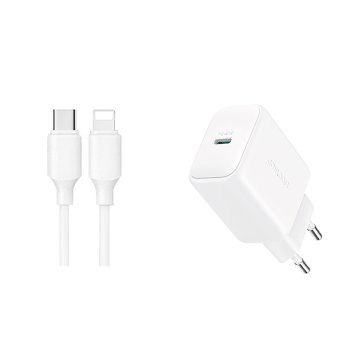 Joyroom JR-TCF20 USB-C PD 20W įkroviklis su USB-C / Lightning laidu 1m, baltas
