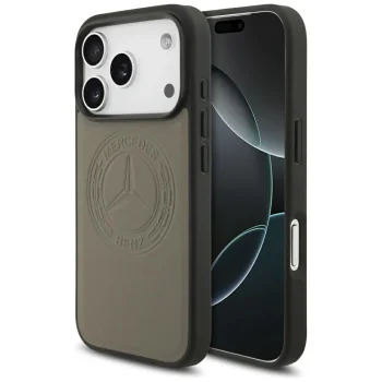 Mercedes dėklas iPhone 17 Pro telefonui Leather Vintage Logo MagSafe, smėlio spalvos