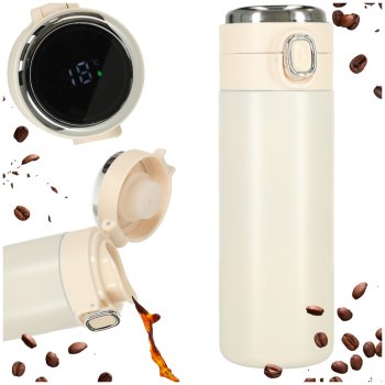 Termopuodelis su snapeliu ir LED temperatūros rodymu, 350ml, smėlio spalvos