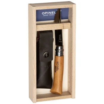 Opinel No. 08 Carbon lenktinis peilis su dėklu medinėje dėžutėje