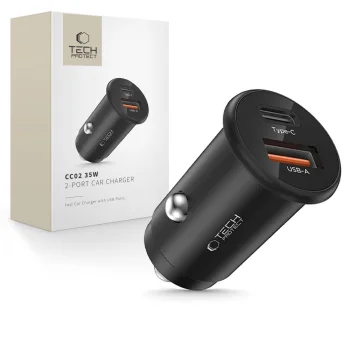 Tech-Protect CC02 automobilinis įkroviklis 35W, USB-C / USB-A, juodas