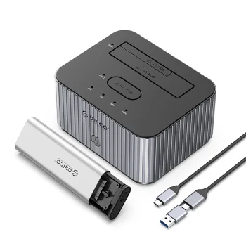 Orico IT28E-C dviejų diskų doko stotis, M.2 NVME / SATA HDD / SSD, pilka