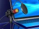 USB studijinis mikrofonas kompiuteriui su RGB ir stovu, kardioidinis, juodas/raudonas