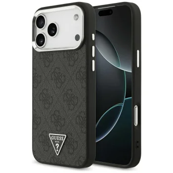 Guess 4G Triangle Logo MagSafe dėklas iPhone 17 Pro Max / 18 Pro Max, juodas/sidabrinis