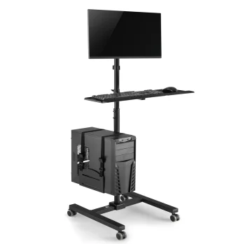 Maclean MC-793 mobili kompiuterio darbo stotis ant ratukų 17-32" ekranams, juoda