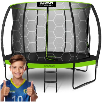 Neo-Sport sodo batutas 435 cm (14 ft) su vidiniu tinklu ir kopėčiomis, žalias