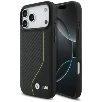 BMW dėklas iPhone 17 Pro Max telefonui M Carbon Line & Logo MagSafe, juodas/geltonas